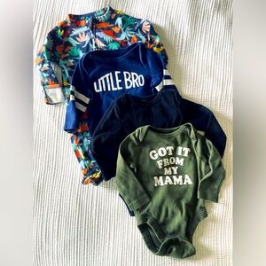 3 L/S Onesies & Dino Zippered Pjs Sz 0-3mo GAP Old Navy